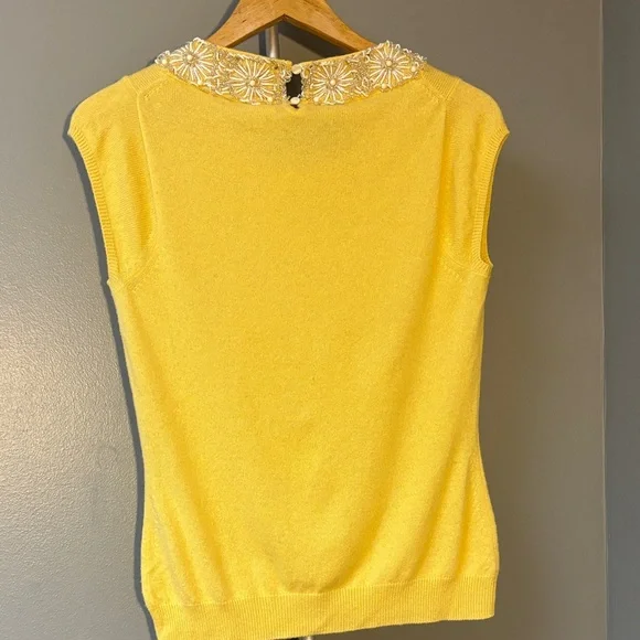 J Crew Yellow Sleeveless Top with Embellished Collar - Picture 7 of 8